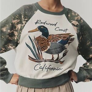 NWT Anthropologie Pilcro Mallard Duck Redwood Coast Embroidered Sweatshirt XL